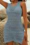 sexy cut out crochet 5 colors beach mini dress cover-up(only cover-up)_Black_White_Pink_Dark Green_Sky Blue