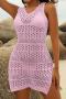 sexy cut out crochet 5 colors beach mini dress cover-up(only cover-up)_Black_White_Pink