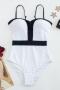 s-xxl new plus-size padded patchwork 5-color triangle one-piece swimsuit_Black_White