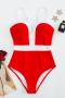 s-xxl new plus-size padded patchwork 5-color triangle one-piece swimsuit_Black_White_Red