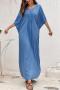 stylish pure color v-neck loose beach maxi robe cover-up_Dark Green_Blue