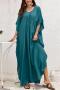 stylish pure color v-neck loose beach maxi robe cover-up_Dark Green