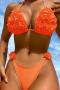 sexy 4 colors petal appliqued padded triangle halter-neck bikini set_Orange