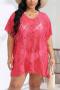 sexy plus size see through lace v-neck beach dress cover-up(only cover-up)_Black_Pink_Watermelon Red