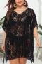 sexy plus size see through lace v-neck beach dress cover-up(only cover-up)_Black