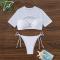 sexy mesh stitching padded hollow rhinestone decor short sleeve tankini set_Black_White