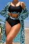 sexy leopard printing 3 colors padded three-piece swimsuit_Black_White_Blue