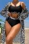 sexy leopard printing 3 colors padded three-piece swimsuit_Black_White