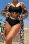 sexy leopard printing 3 colors padded three-piece swimsuit_Black