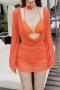 new padded solid color bikini mesh cover-up three-piece swimsuit(size run small)_Pink_Magenta_Orange