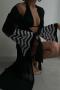 new sexy slight stretch contrast color stripes knit see through lace-up cover-up_Black