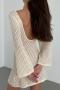 new slight stretch polyester knit 3-color see through beach long-sleeve cover-up_Aqua Green_Beige