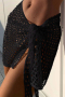 new sexy slight stretch solid color knit hollow lace-up skirt cover-up_Black