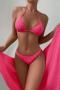 new stylish padded 7-color halterneck lace-up bikini three-piece swimsuit_Black_White_Light Pink_Magenta