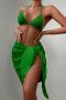 new stylish padded 7-color halterneck lace-up bikini three-piece swimsuit_Black_White_Light Pink_Magenta_Green