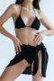 new stylish padded 7-color halterneck lace-up bikini three-piece swimsuit_Black