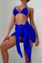 new stylish padded 7-color halterneck lace-up bikini three-piece swimsuit_Black_White_Light Pink_Magenta_Green_Sky Blue_Sea Blue
