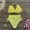 sexy 3d flower decor padded halter-neck lace-up high waist bikini set_Yellow