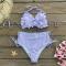 sexy 3d flower decor padded halter-neck lace-up high waist bikini set_Yellow_Light Purple