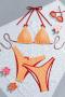 sexy checkered printing padded bow halter-neck three-piece swimwear_Orange