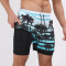 casual plus-size slight stretch striped palm printing beach shorts with liner_Sky Blue