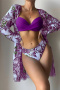 new plus-size padded underwire patchwork flowers printing three-piece swimsuit_Pink_Yellow_Orange_Green_Sky Blue_Dark Blue_Sea Blue_Dark Purple