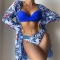 new plus-size padded underwire patchwork flowers printing three-piece swimsuit_Pink_Yellow_Orange_Green_Sky Blue_Dark Blue_Sea Blue