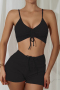 s-l new solid color patchwork ribbed padded boxer tankini sets_Black