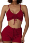 s-l new solid color patchwork ribbed padded boxer tankini sets_Black_Red