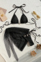 sexy see through hollow fishnet padded halter-neck shell three-piece swimsuit_Black