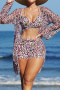 new stylish plus-size padded mesh contrast spots printing three-piece swimsuit_Red