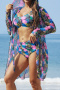 new plus-size contrast padded geometric batch printing three-piece swimsuit_Black