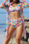 new plus-size contrast padded geometric batch printing three-piece swimsuit_Black_White_Pink