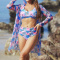 new plus-size contrast padded geometric batch printing three-piece swimsuit_Black_White_Pink_Light Pink