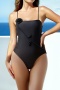 new patchwork applique padded 3-color suspender one-piece swimsuit_Black