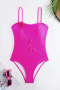 new patchwork applique padded 3-color suspender one-piece swimsuit_Black_Magenta