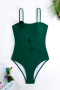 new patchwork applique padded 3-color suspender one-piece swimsuit_Black_Magenta_Dark Green