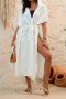 stylish pure color hooded pocket with belt beach cover-up(only cover-up)_Black_White