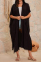 stylish pure color hooded pocket with belt beach cover-up(only cover-up)_Black