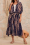 stylish graphic print hooded pocket with belt beach cover-up(only cover-up)_Black_Dark Green_Dark Blue