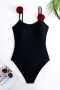 s-xl stylish patchwork padded contrast applique suspender one-piece swimsuit_Black