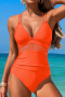 sexy 5 colors mesh spliced padded backless adjustable straps one-piece swimwear_Black_White_Orange