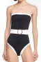 s-xl stylish patchwork contrast padded bandeau one-piece swimsuit (with belt)_Black