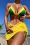 new contrast padded lace-up bikini & drawstring cover-up three-piece swimsuit_Black_Magenta_Yellow