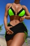 new contrast padded lace-up bikini & drawstring cover-up three-piece swimsuit_Black