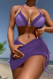 new contrast padded lace-up bikini & drawstring cover-up three-piece swimsuit_Black_Magenta_Yellow_Orange_Light Green_Green_Sea Blue_Purple