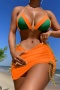 new contrast padded lace-up bikini & drawstring cover-up three-piece swimsuit_Black_Magenta_Yellow_Orange