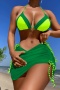 new contrast padded lace-up bikini & drawstring cover-up three-piece swimsuit_Black_Magenta_Yellow_Orange_Light Green_Green