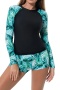 new plus-size contrast 4-color leaves batch printing padded boxer tankini sets_Rose Red_Aqua Green