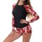 new plus-size contrast 4-color leaves batch printing padded boxer tankini sets_Rose Red